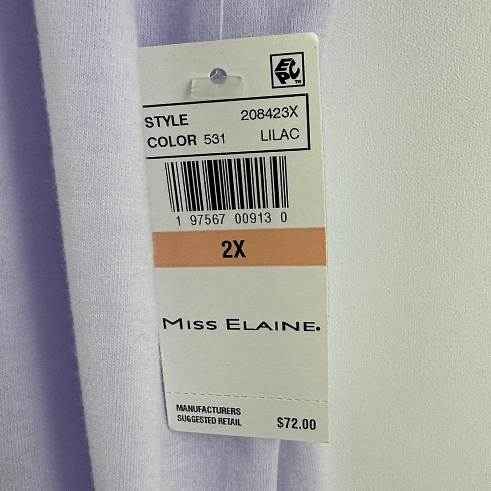 NWT Miss Elaine Lavender Sleep Dress 2X Nightgown Soft Knit Plus Size - Picture 5 of 9